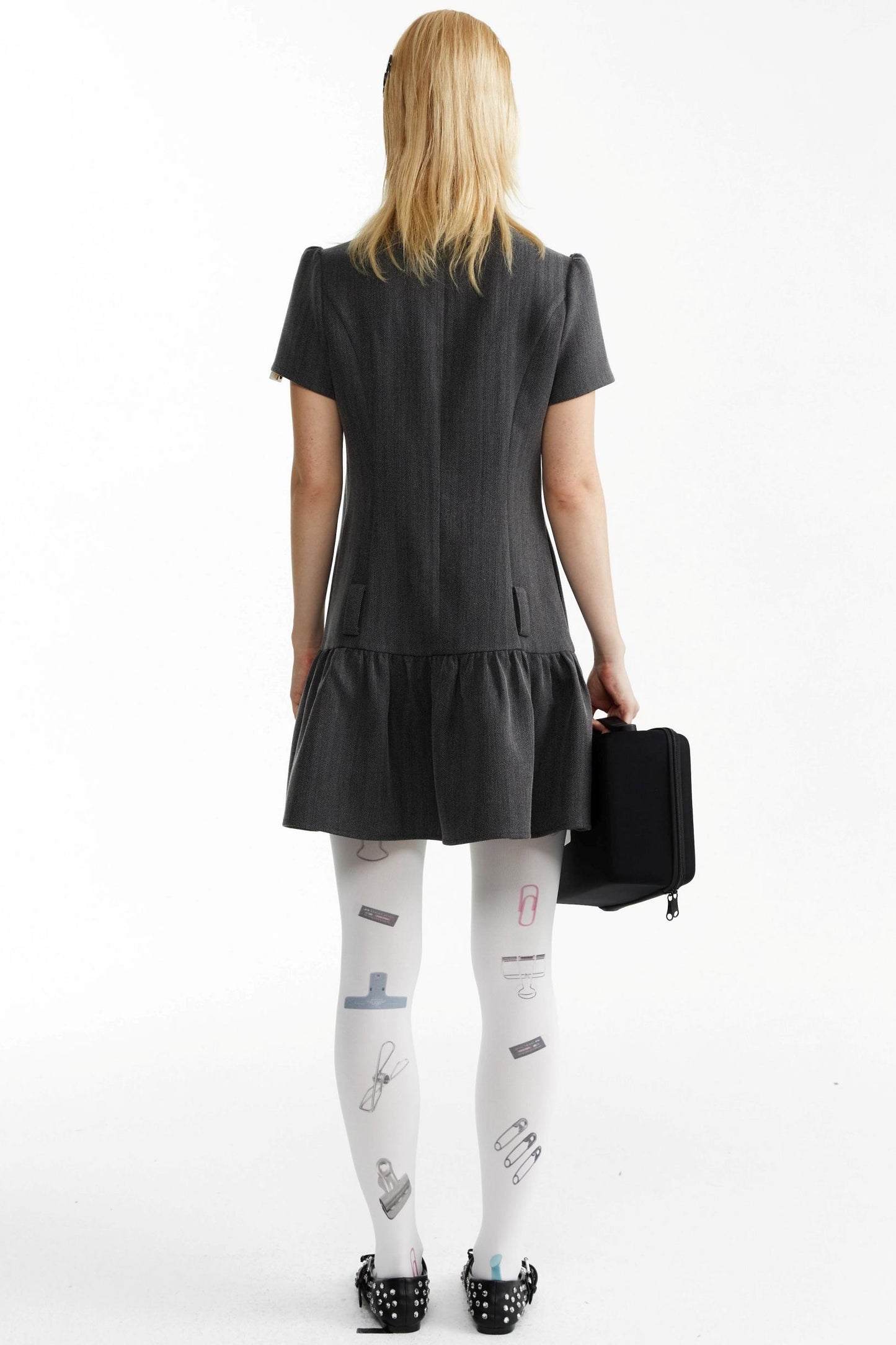 Dark Grey Large Button Dress