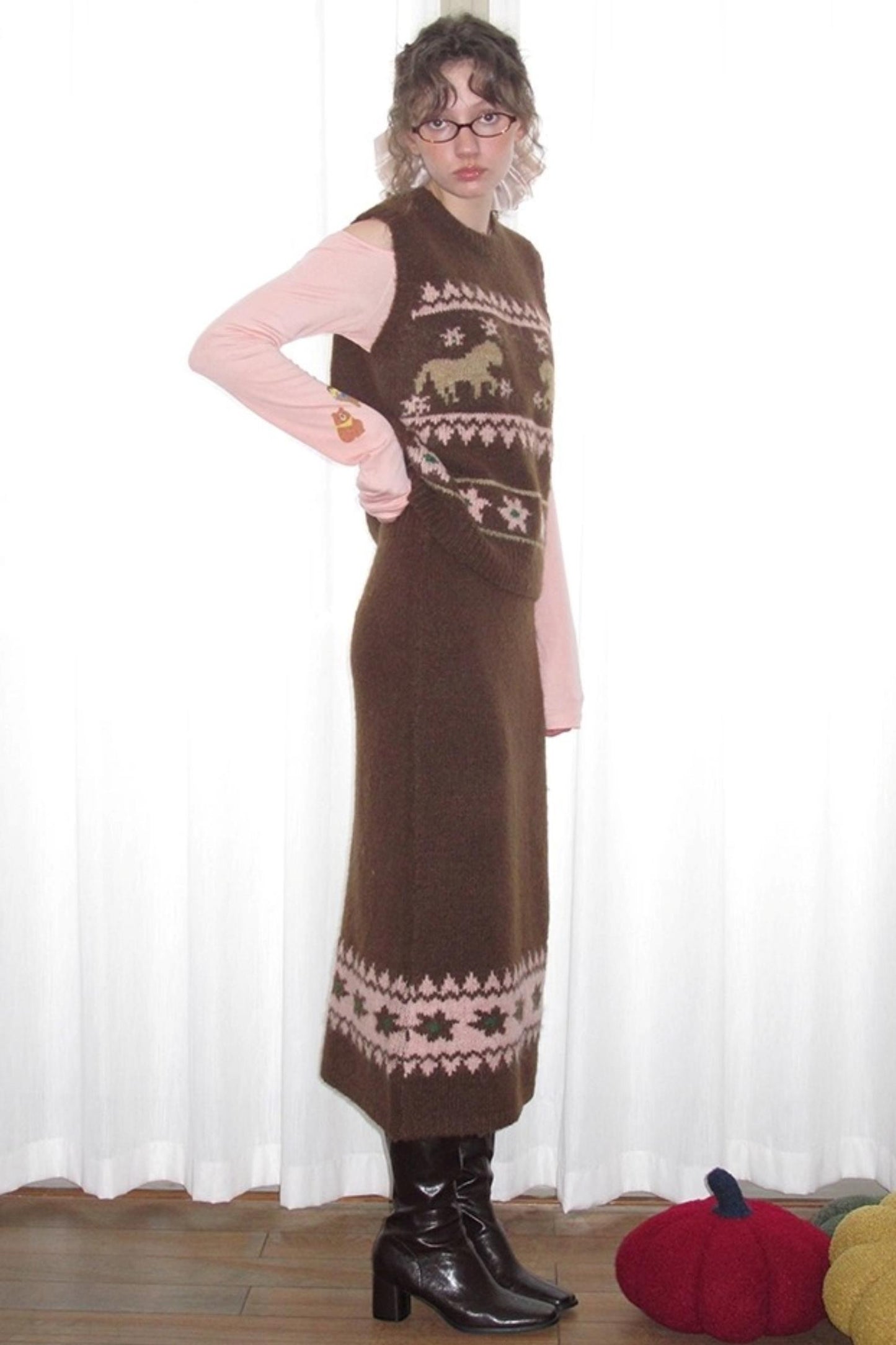 Alpaca Blend Vest Skirt Set