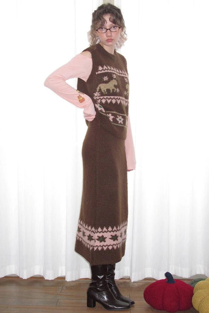 Alpaca Blend Vest Skirt Set
