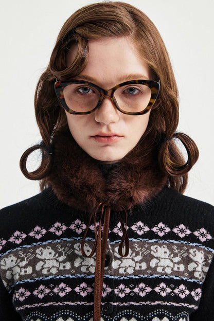 Lace-Up Fur Collar Scarf