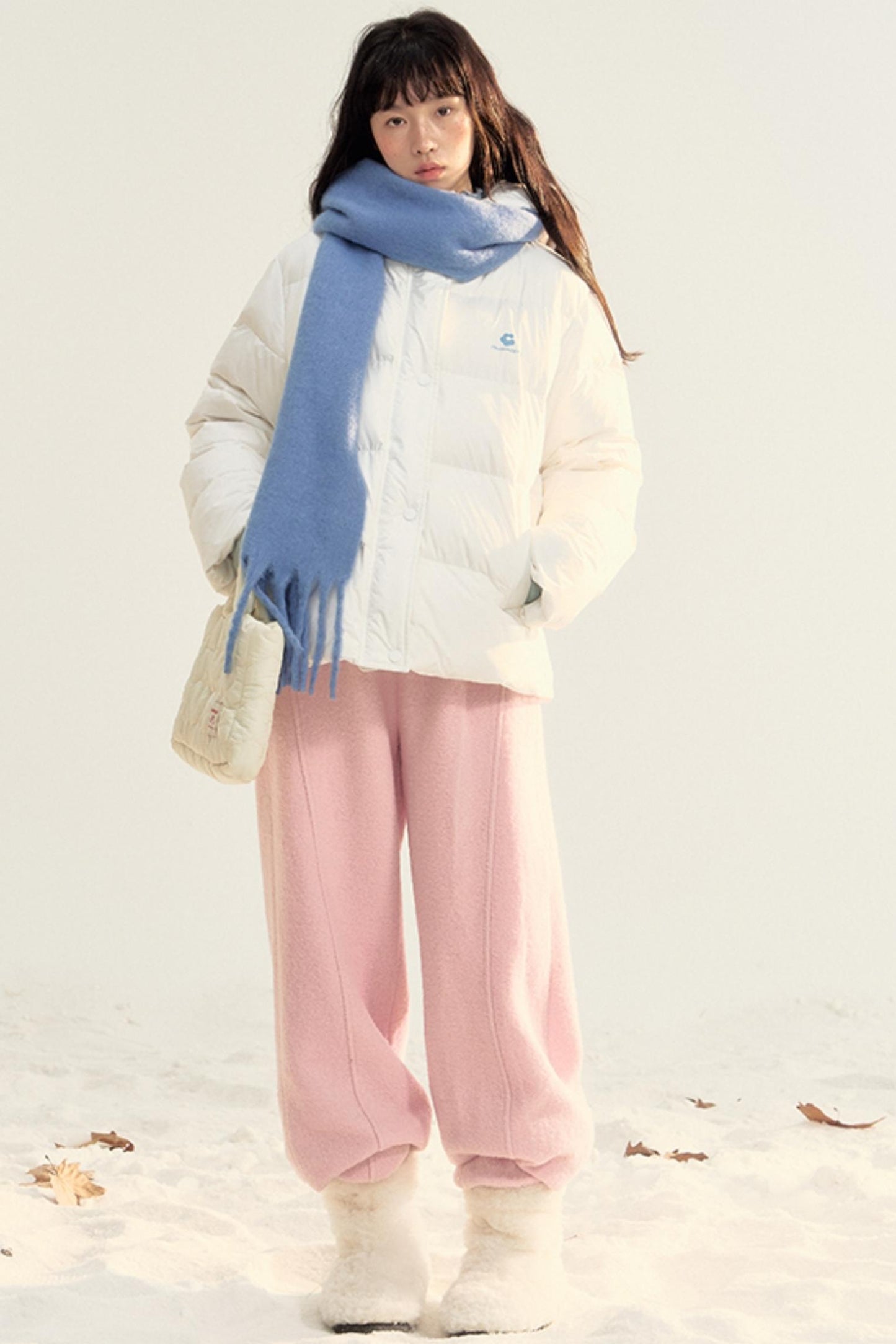 Pink Woolen Drawstring Casual Pants