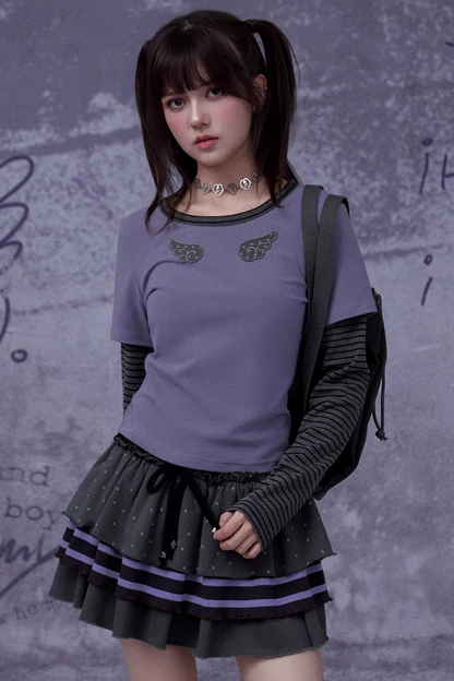 Gray-Purple Layered Cake Skirt