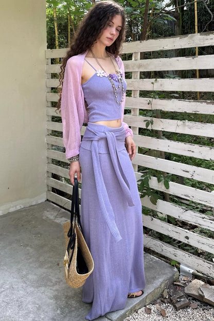 Floral Halter Skirt Cardigan Set-Up