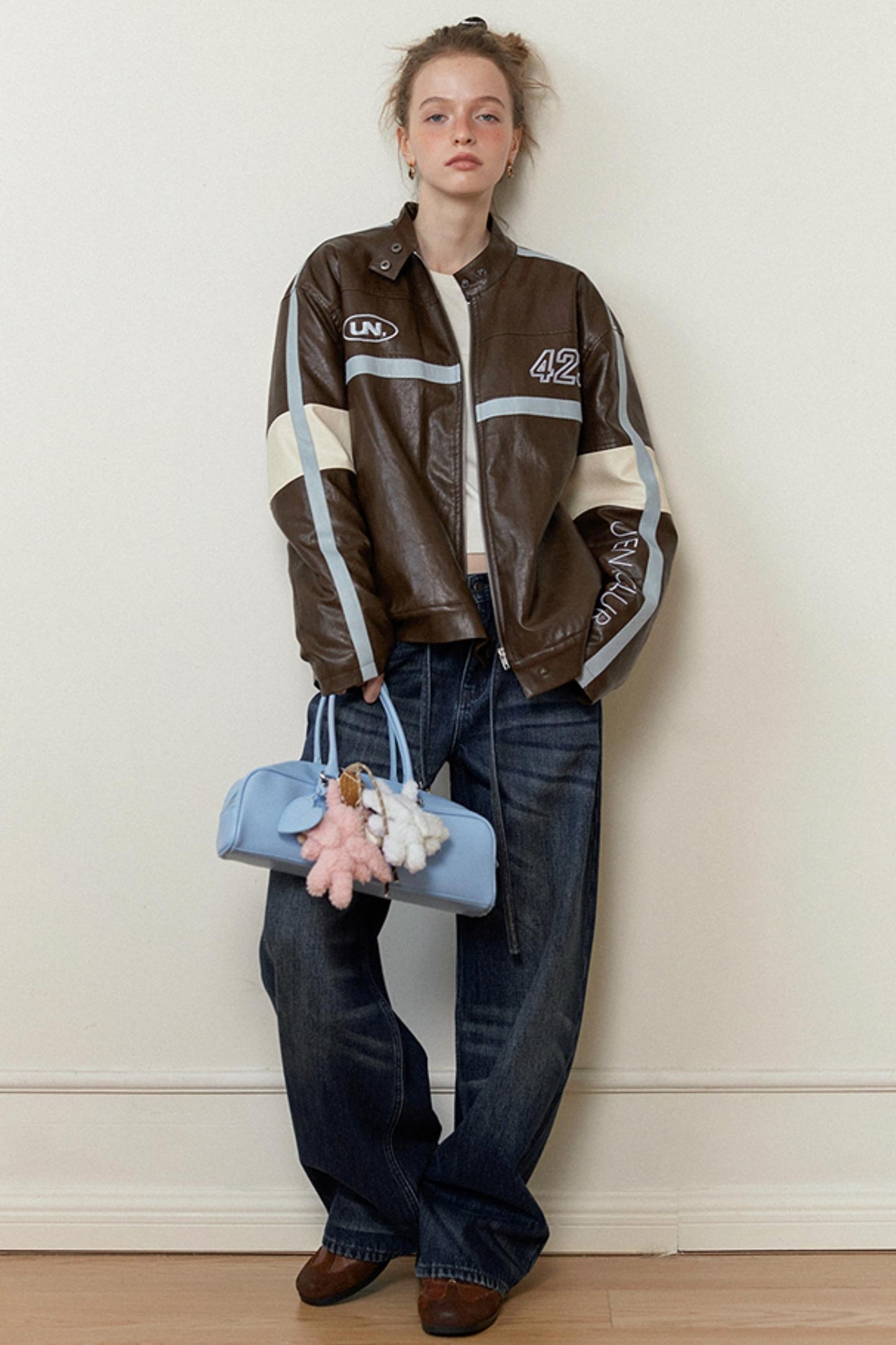 Brown Letter Embroidery Jacket