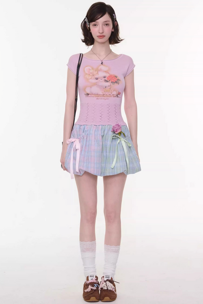 Rainbow Candy Plaid Skirt