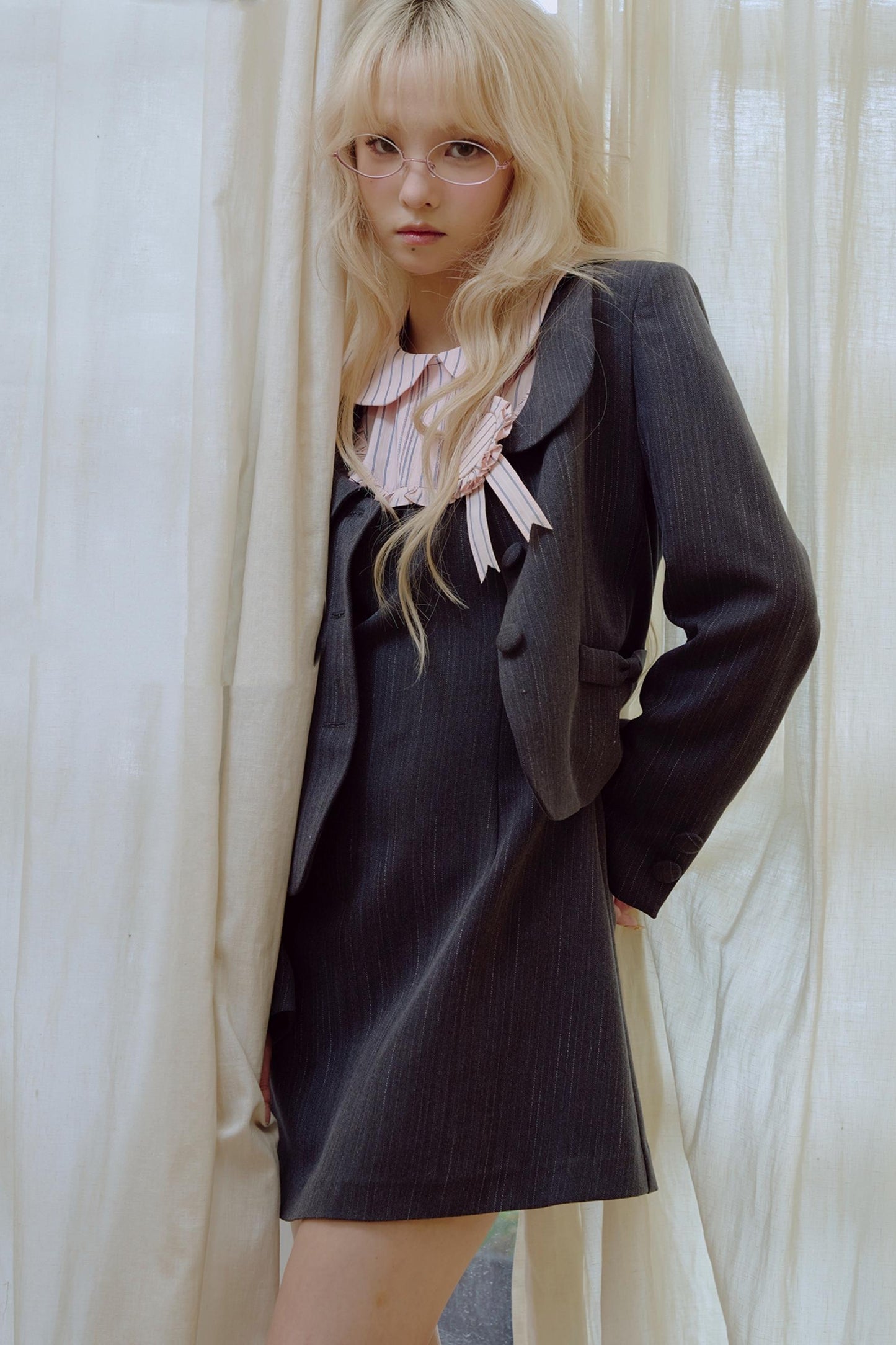 Pink Pleated Lace Suit Dress