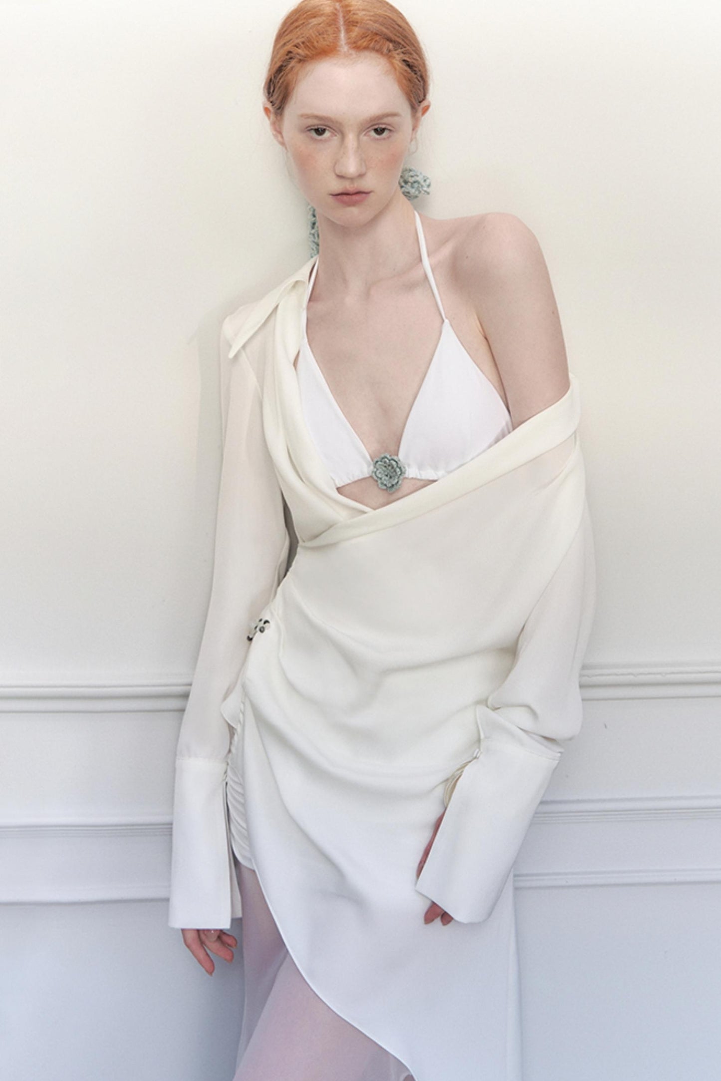 White Pleated Satin Blouse