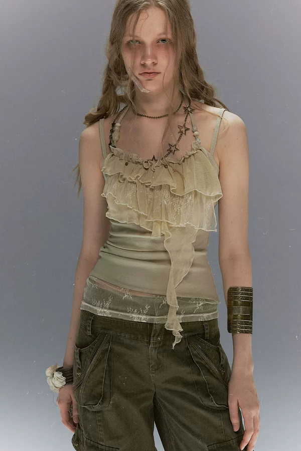Tie-Dye Beaded Lace Camisole Top