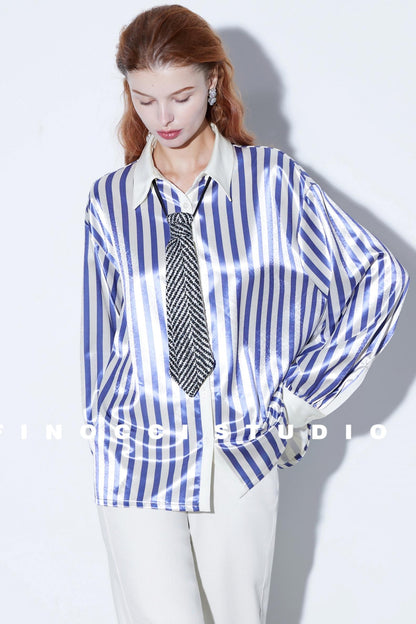 Blogger Satin Purple Stripe Shirt