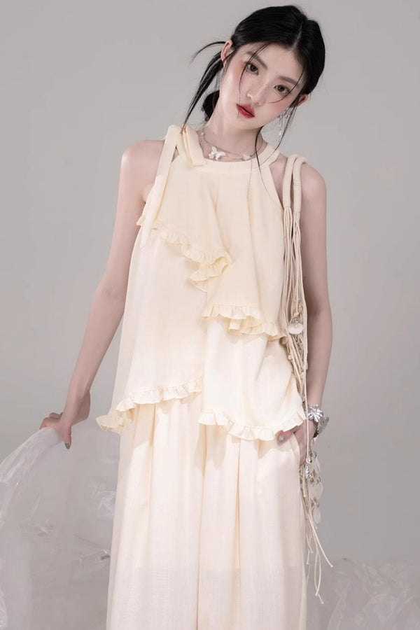 Chill Apricot Ruffle Pants Set-Up