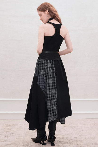 Long Check Panel Skirt