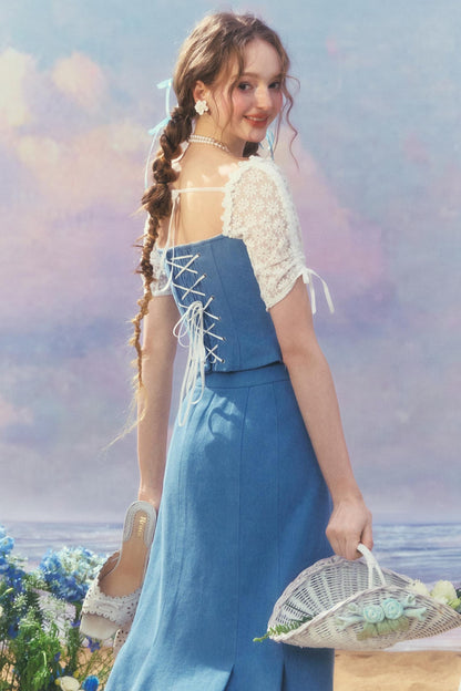 Patchwork Denim Skirt Set-Up