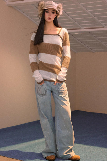 Color-Block Asymmetrical Knit Sweater