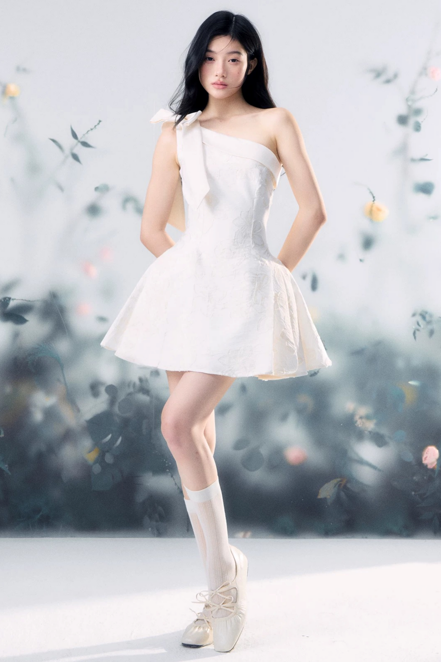 Floral Bow One-Shoulder Dress