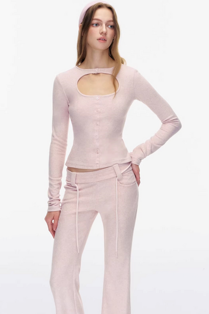 Cutout Detail Pink Top Pants Set-Up