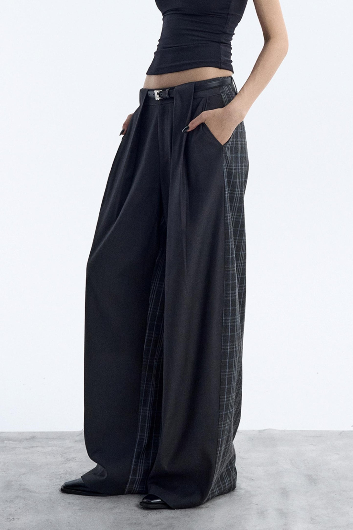 Irregular Plaid Wide-Leg Pants