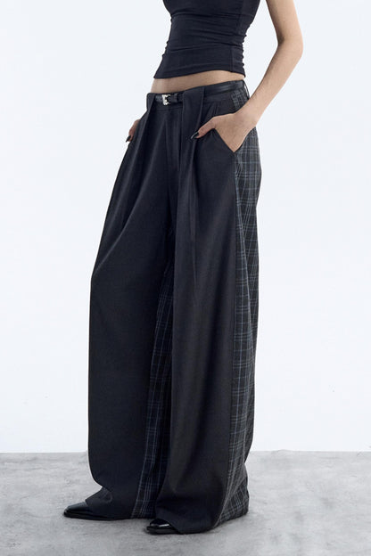 Irregular Plaid Wide-Leg Pants