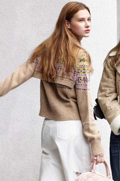 Khaki Fair Isle Wool Cardigan