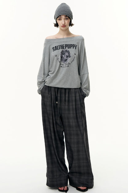 Puppy Print Slanted Shoulder T-Shirt