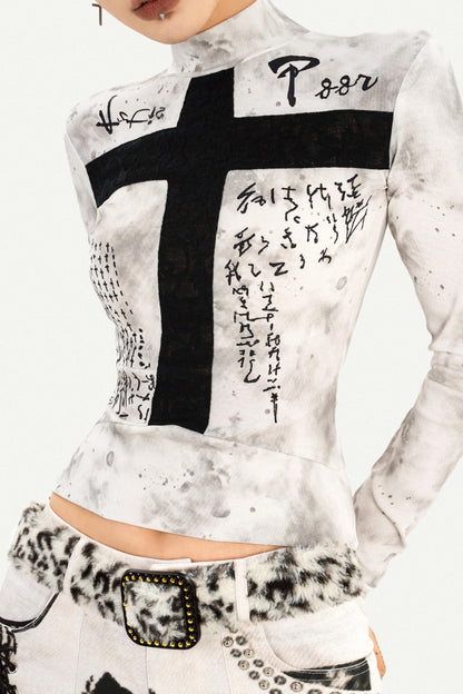 Gothic Cross Print Top