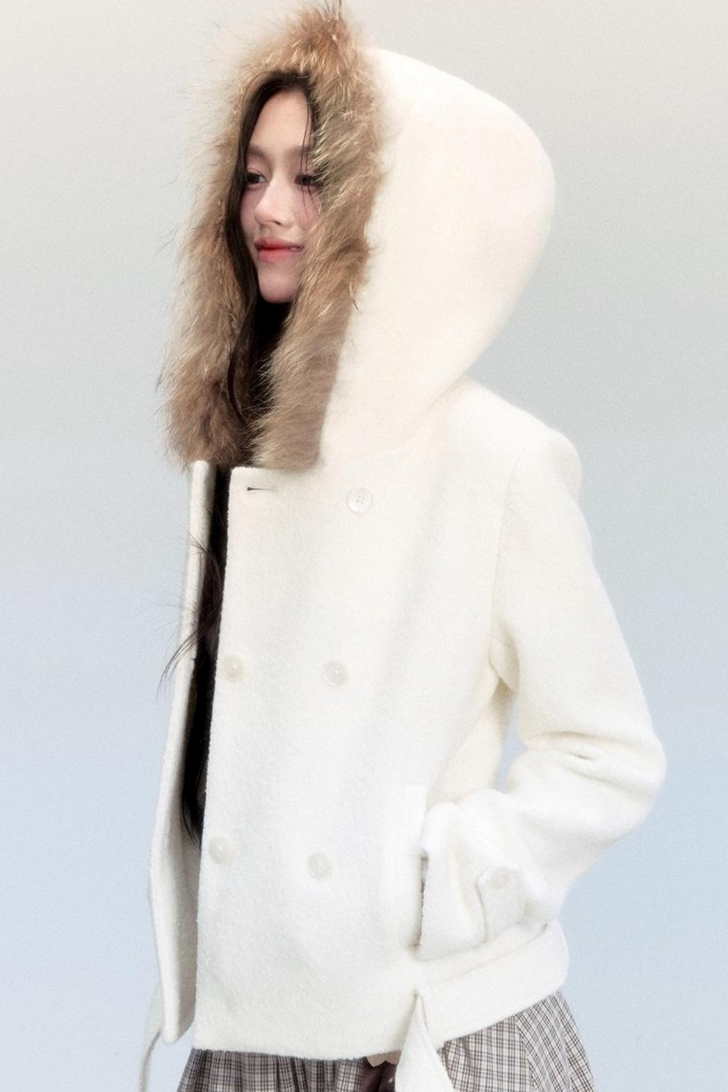 Fur Collar Slim Tweed Coat