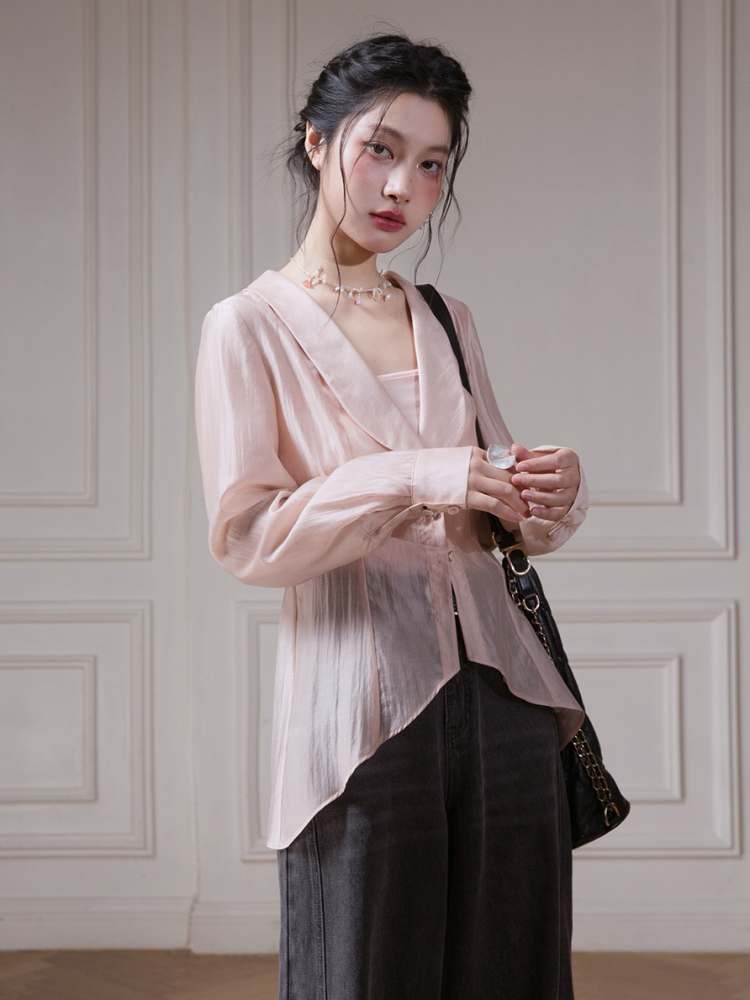 Big Collar Sheer Shirt & Camisole