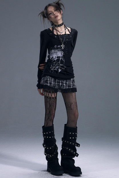 Dark Lace Halterneck Fake Two-Piece Top