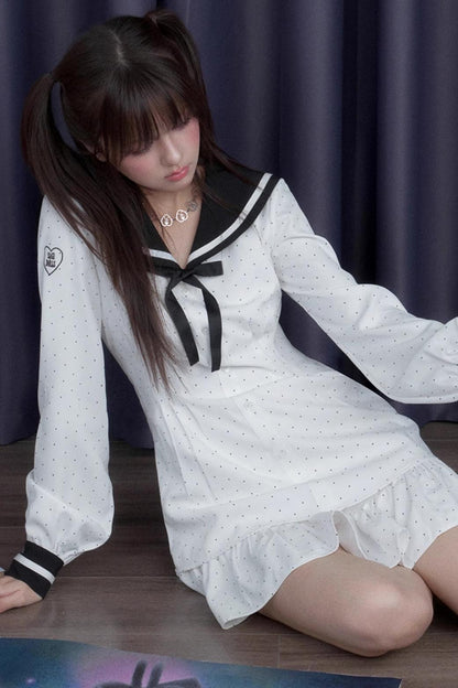 Sailor Neck Dress With Sweater Set-Up