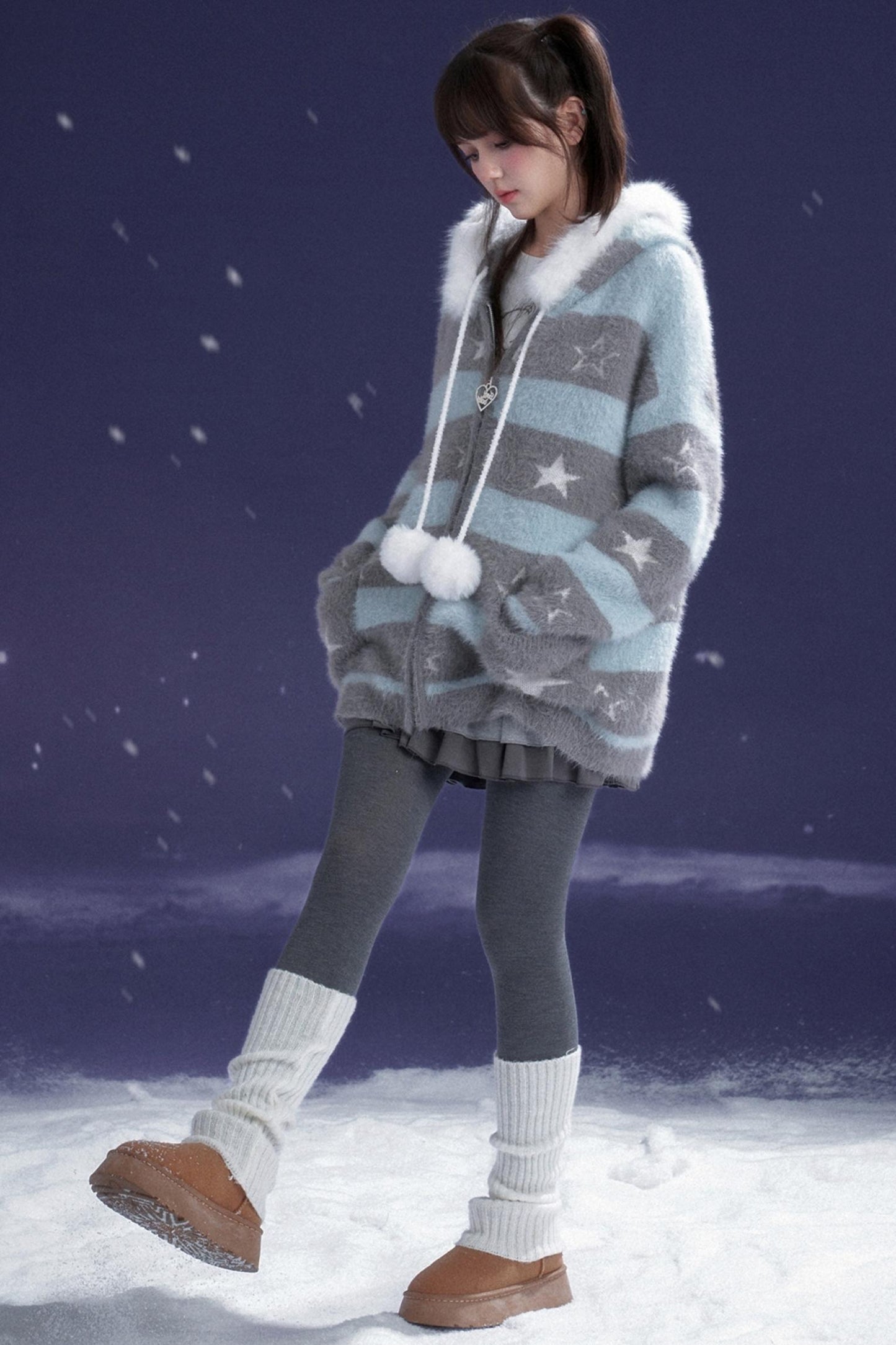 Gray-Blue Striped Star Sweater