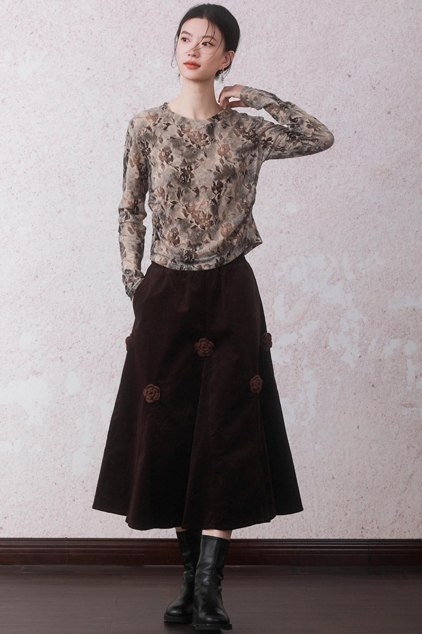 Smoke Brown Floral T-Shirt