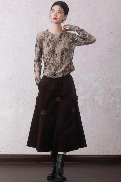 Smoke Brown Floral T-Shirt