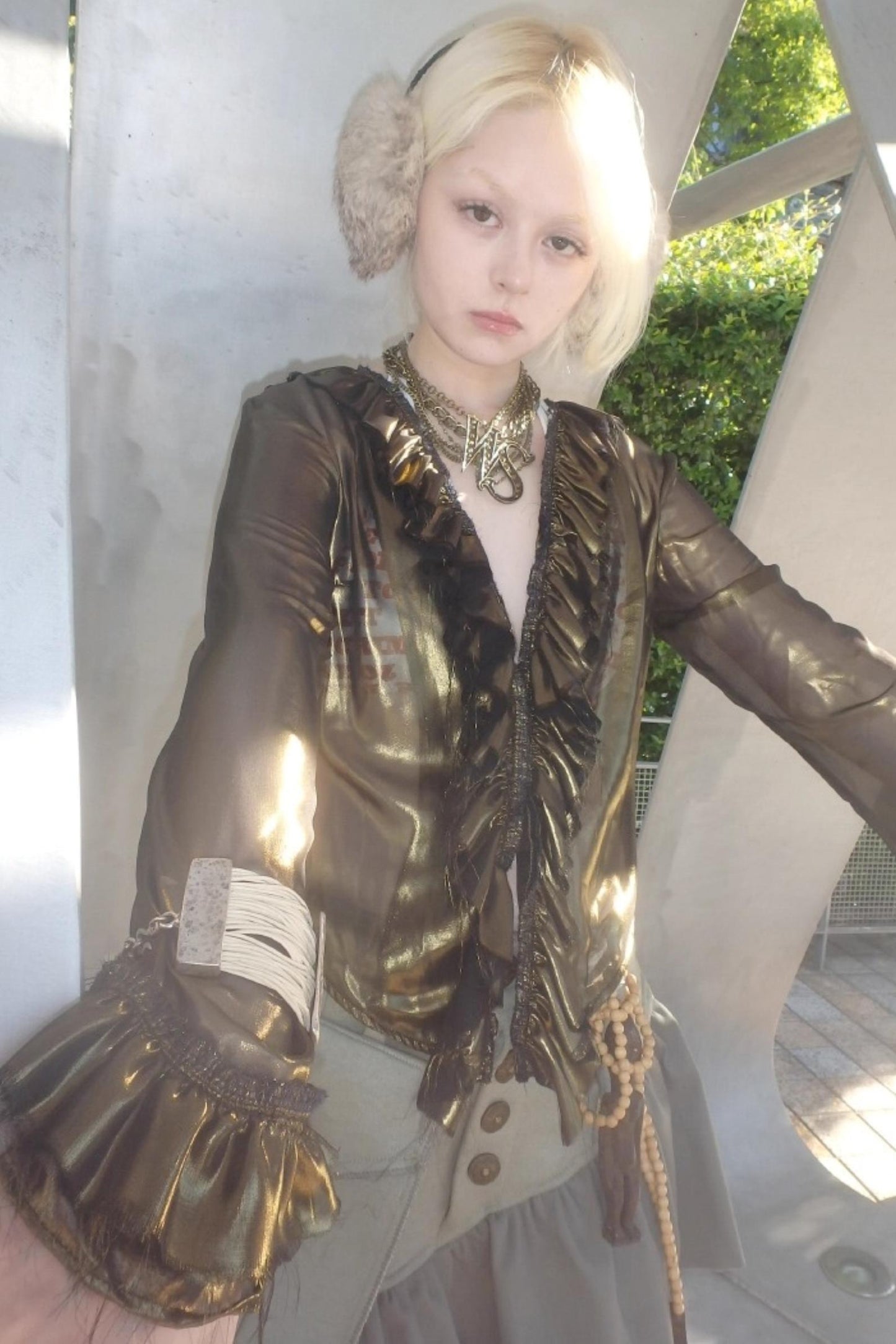 Metallic Bronze Mesh Cardigan