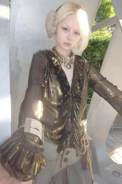 Metallic Bronze Mesh Cardigan