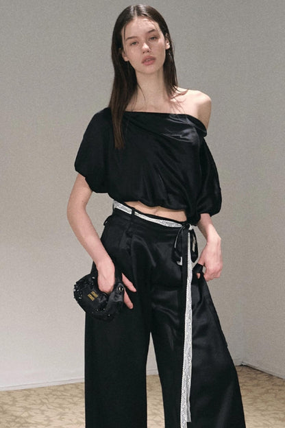 Acetate Flower Bud Top & Pants Set-Up