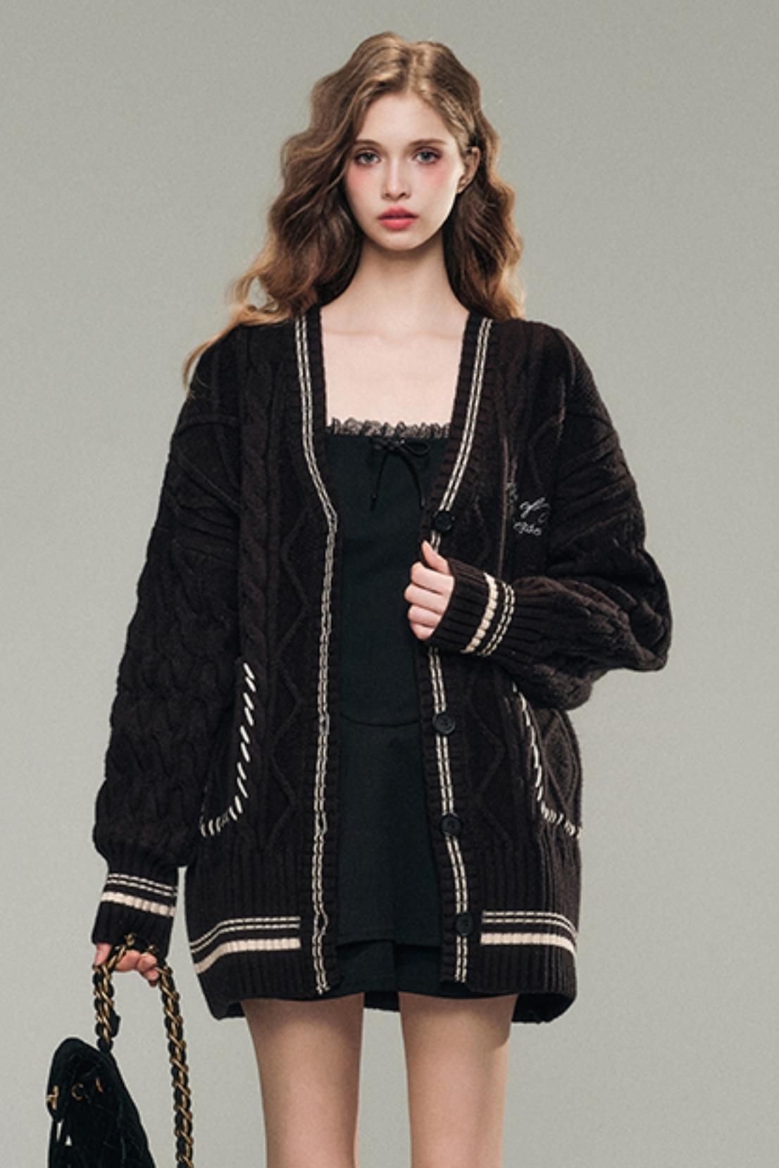 Embroidered Oversized Warm Sweater Jacket