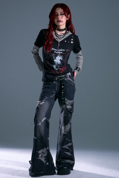 Punk Street Striped Print Long Sleeve Top