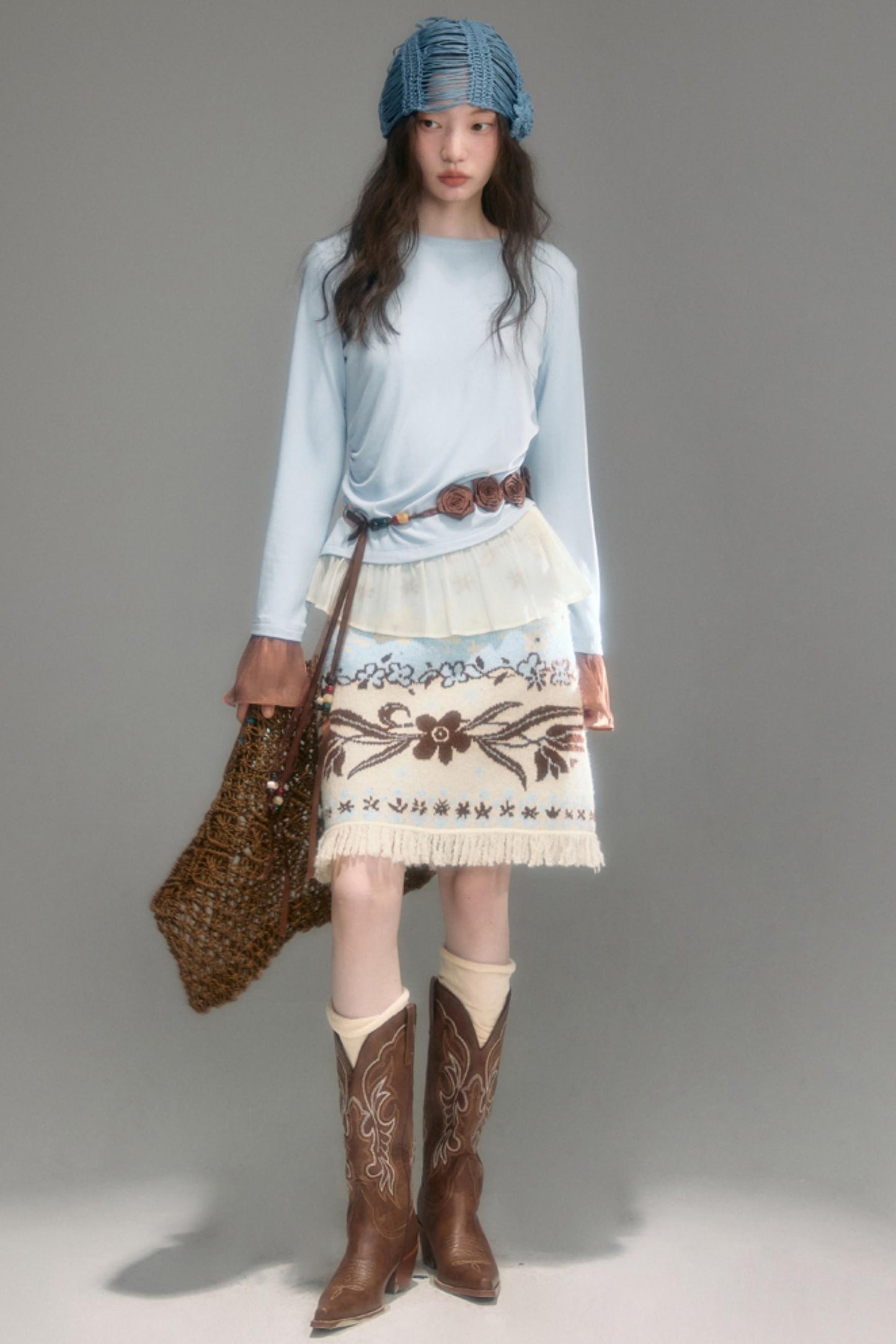 Knitted Panel Long-Sleeved T-Shirt