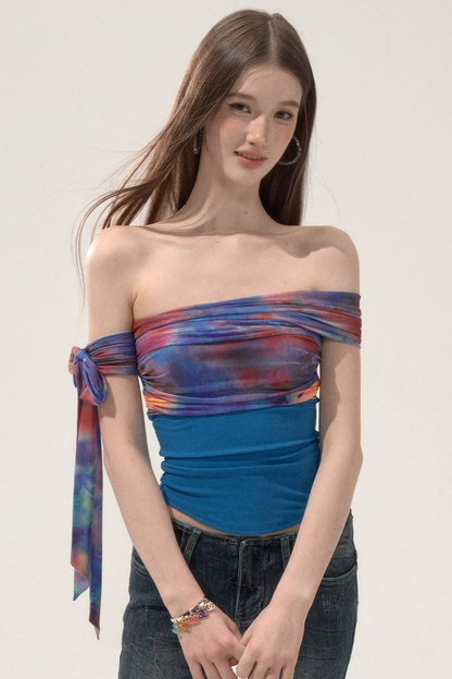 Off-Shoulder Mesh Blouse