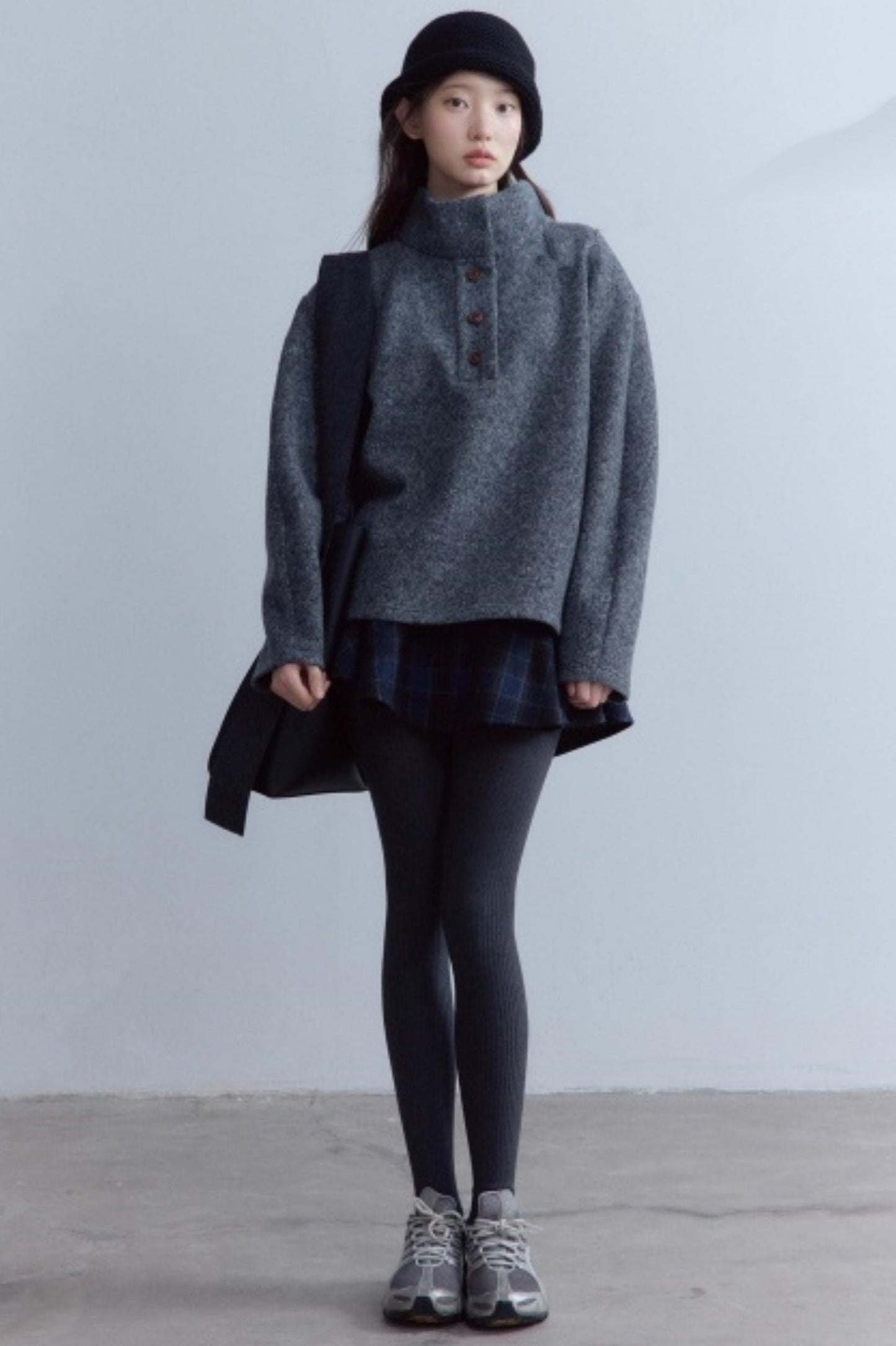 Carbon Gray Plush Wool Knit Set-Up