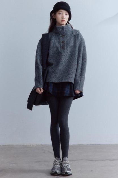 Carbon Gray Plush Wool Knit Set-Up