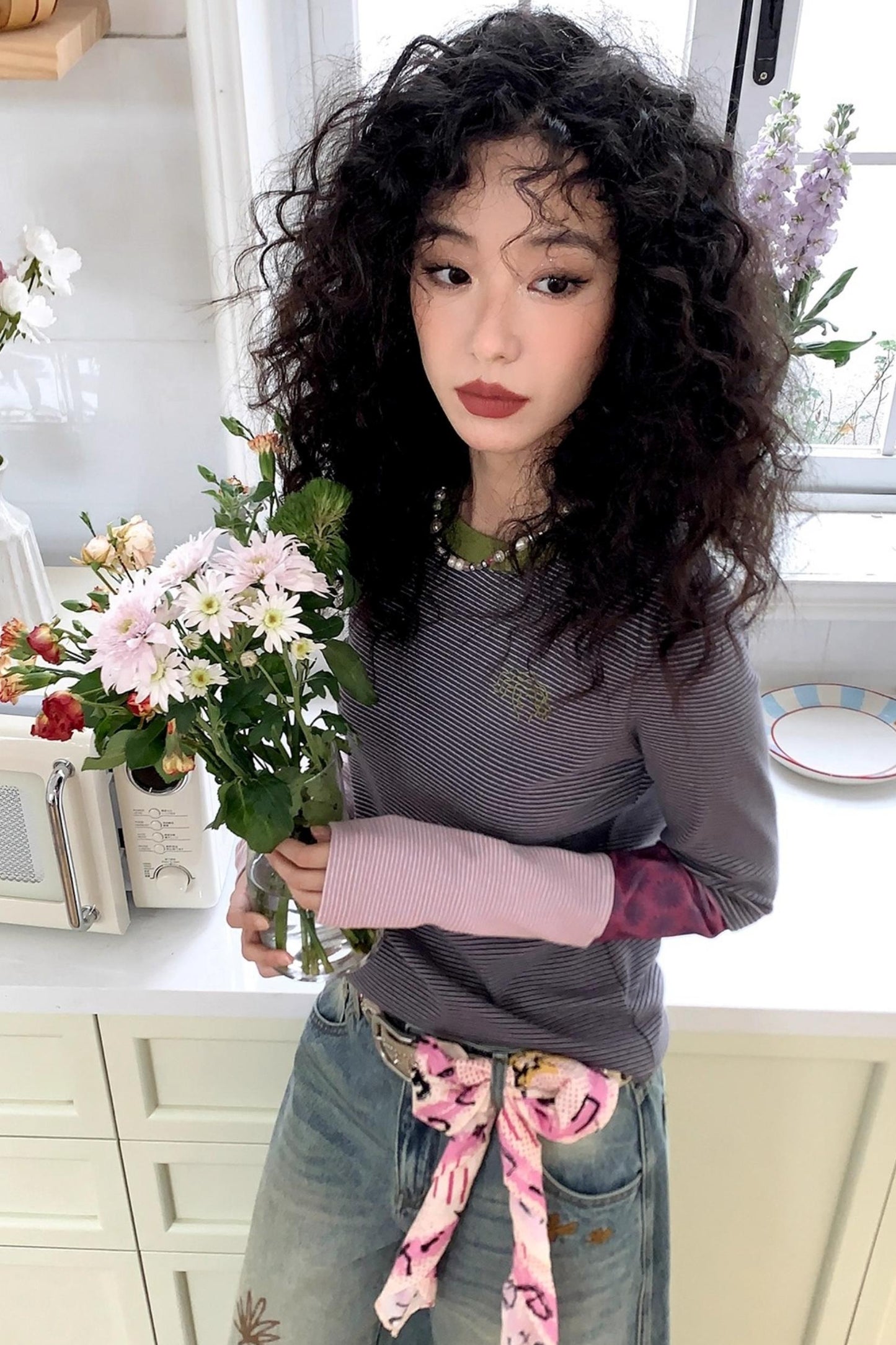 Striped Color-Blocking Slim T-Shirt