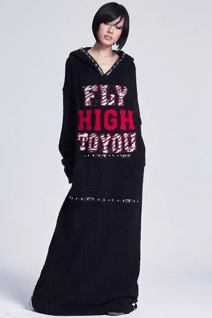 Soft Jacquard Hooded Long Sweater Dress