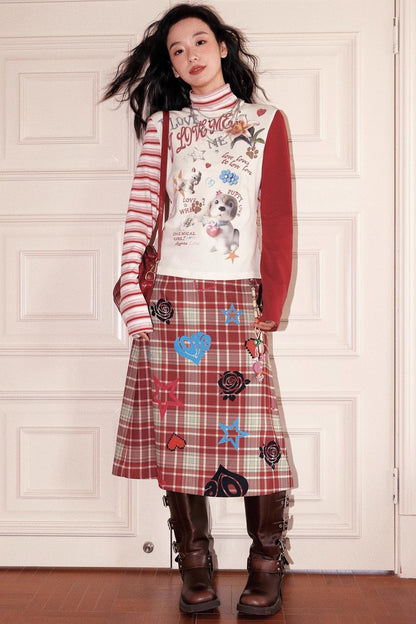 High-Neck Asymmetrical Print T-Shirt