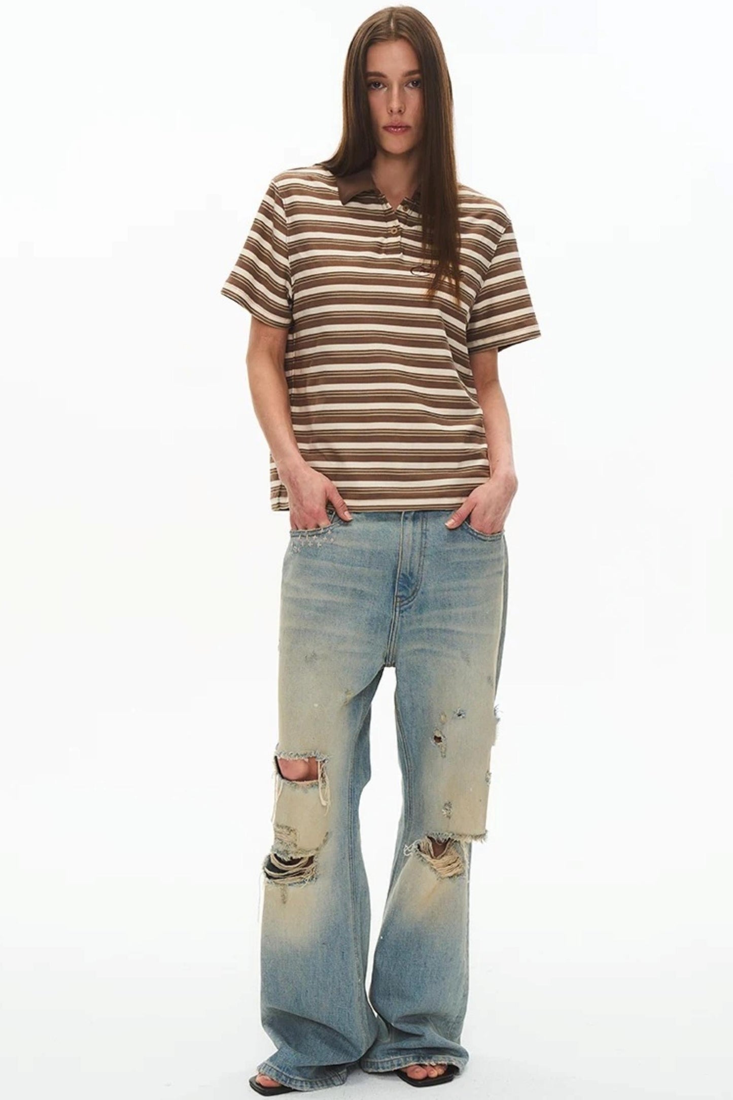 Retro Striped Embroidered Polo Shirt