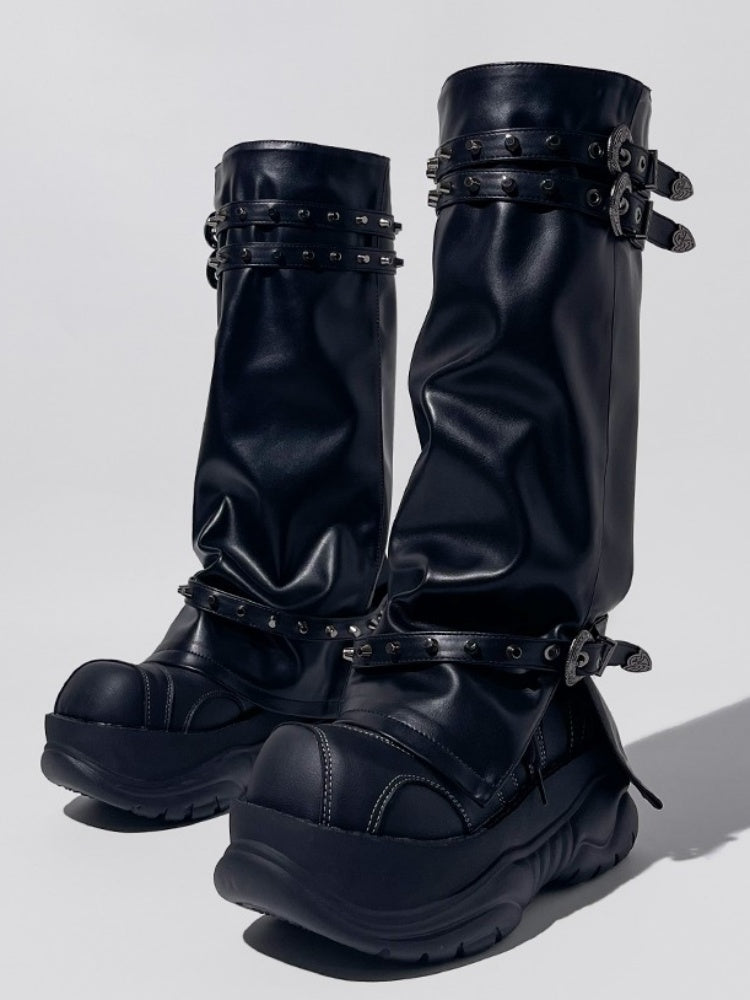 Metal Rivets High End Platform Long Boots