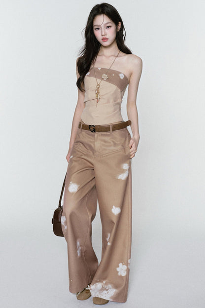 Printed Brown Breeze Blouse & Pants Set-Up