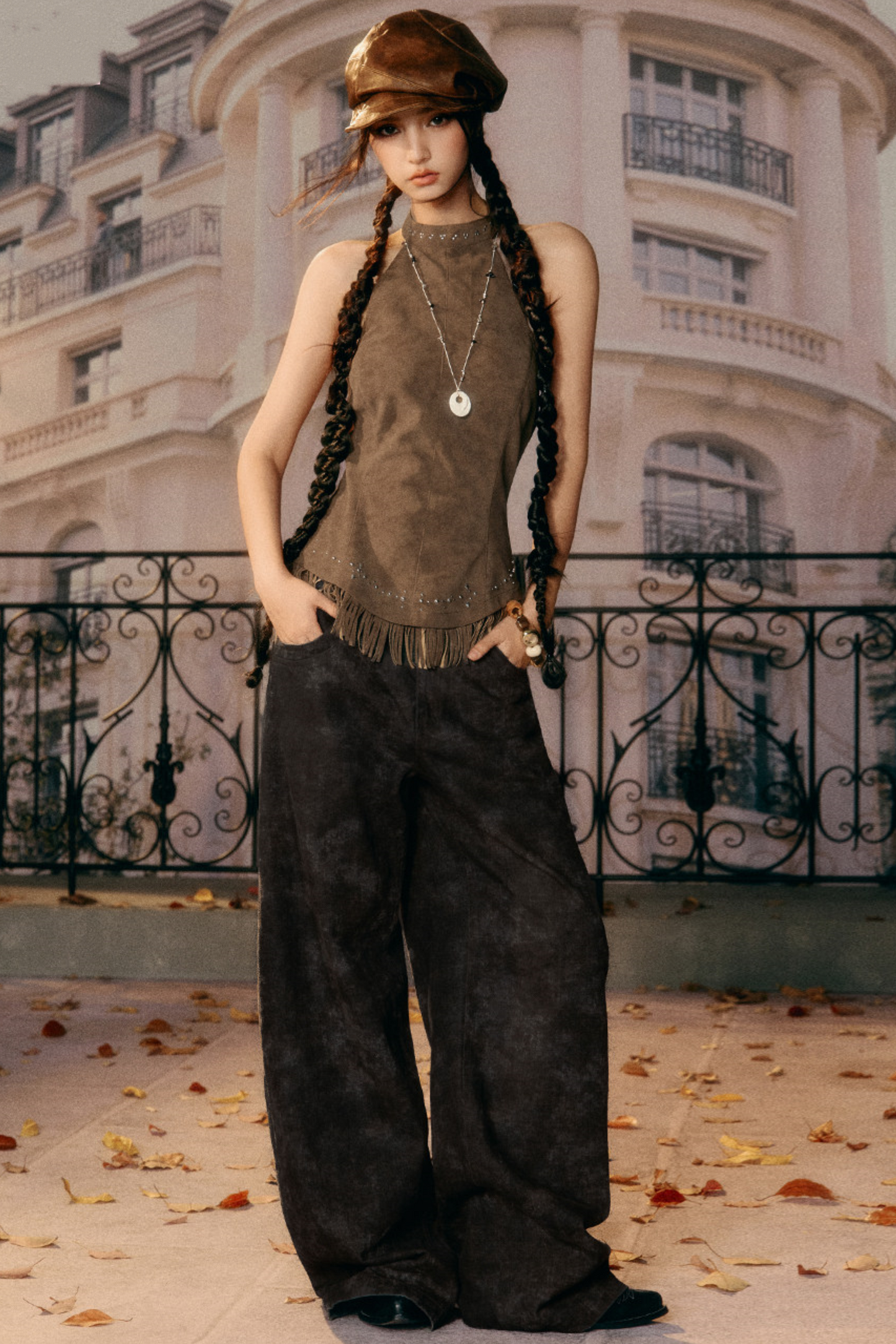 Vintage Faux Suede Tassel Camisole