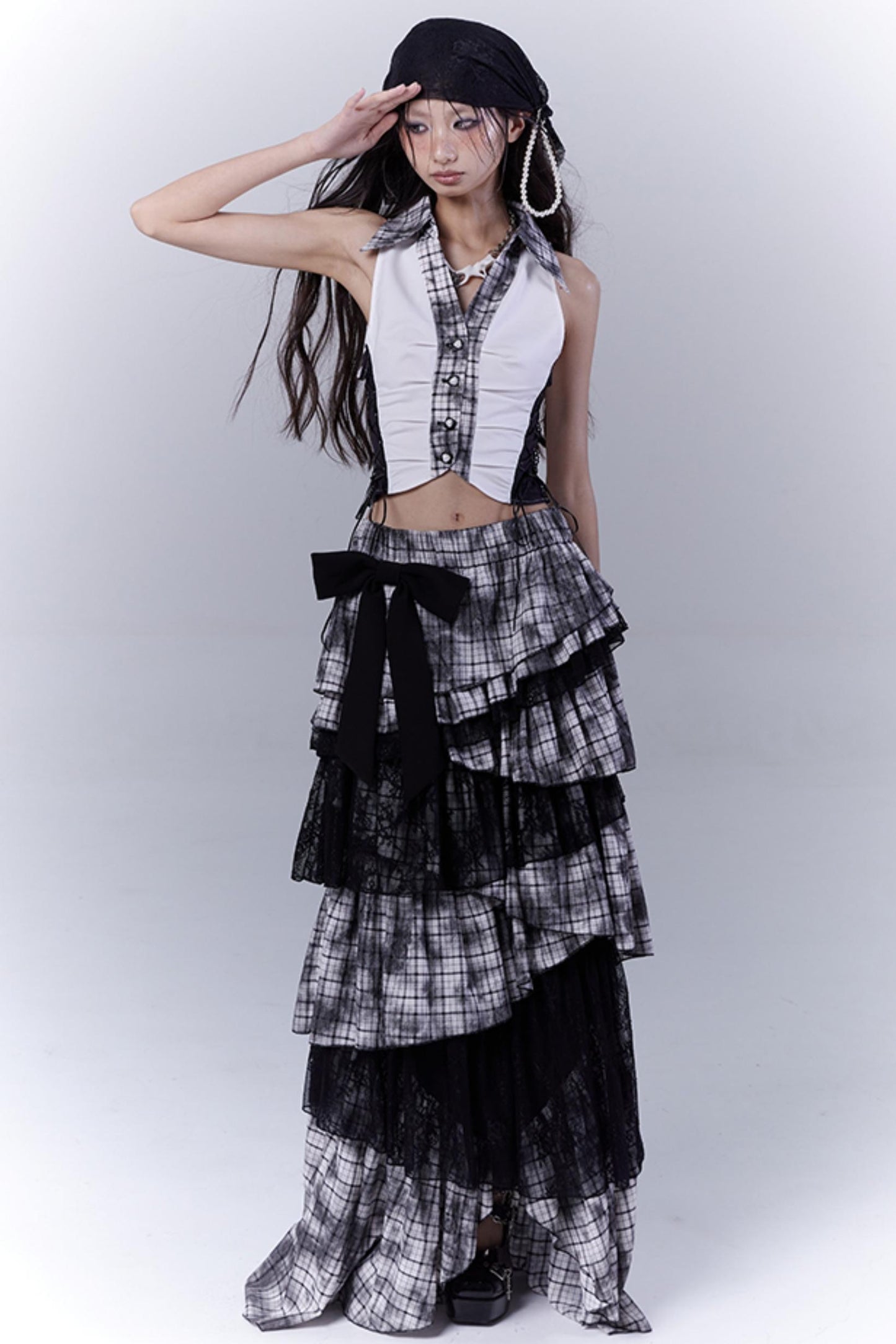 Plaid Splice Sleeveless Top