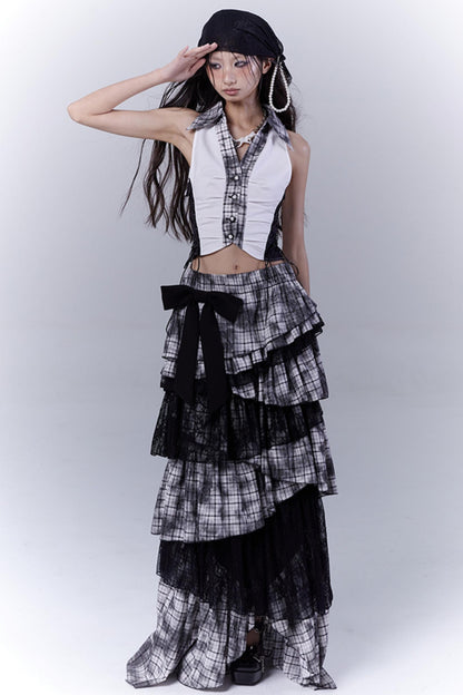 Plaid Splice Sleeveless Top