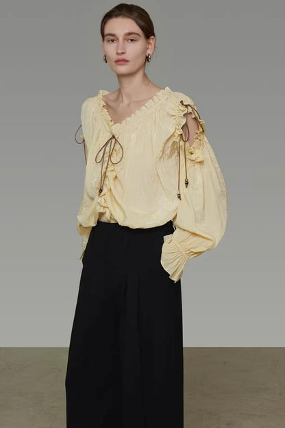 Drawstring Bead V-Neck Shirt